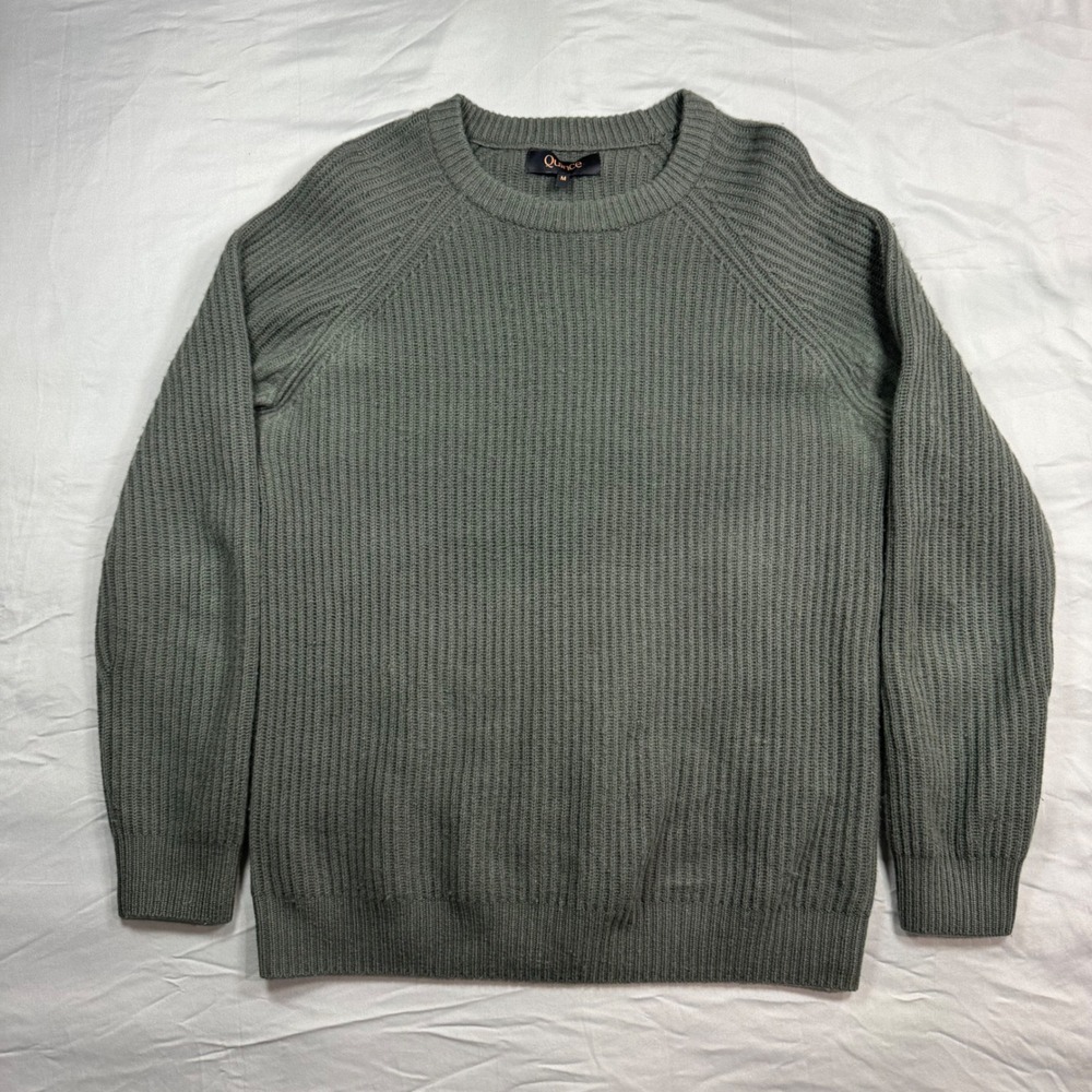 Quince Mongolian Cashmere Ribbed Crewneck Sweater Green M Chunky Knit Fisherman